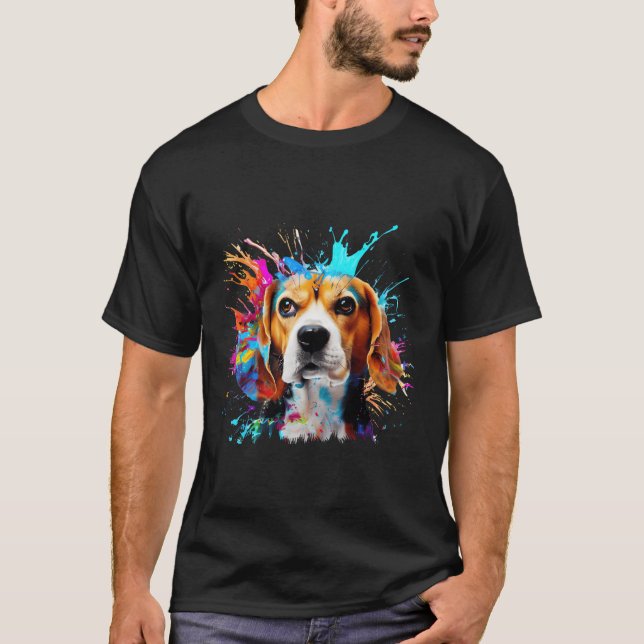 Beagle Art Splashes Of Paint Abstract Colourful Do T-Shirt (Front)
