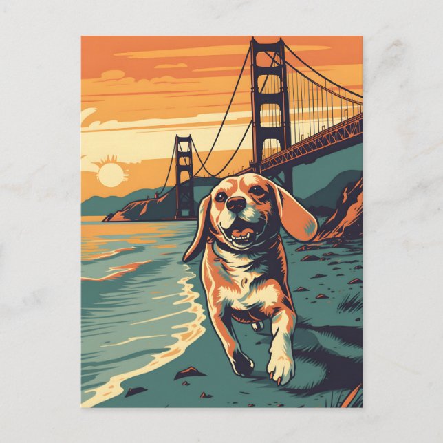 Beagle at the Golden Gate Bridge during sunset Postcard (Front)