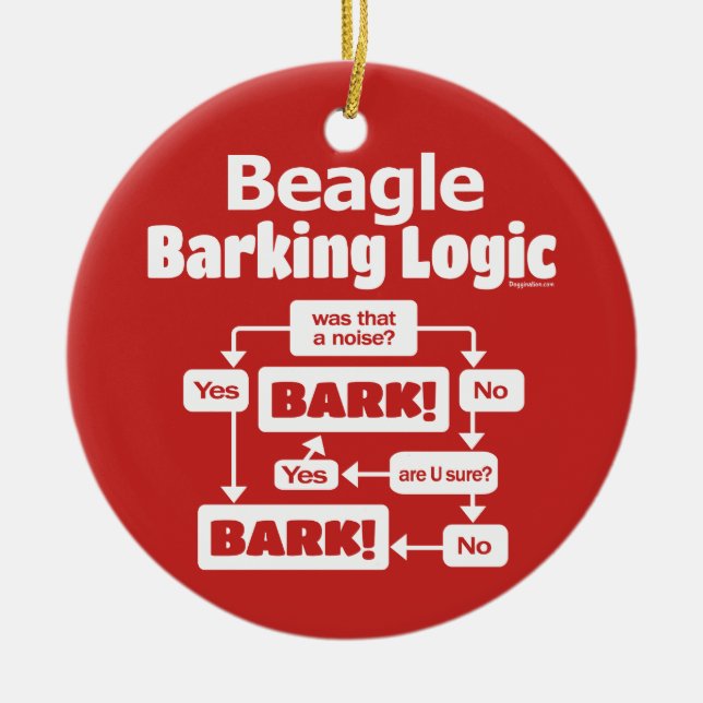 Beagle Barking Logic Ceramic Tree Decoration (Front)