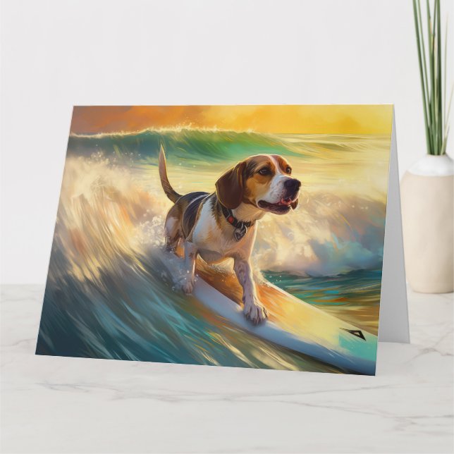 Beagle Beach Surfing Painting Card (Front)