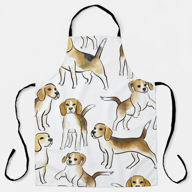 Beagle Beauty: Watercolor Dog Pattern Apron (Front)