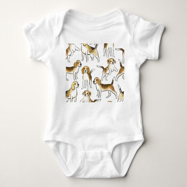 Beagle Beauty: Watercolor Dog Pattern Baby Bodysuit (Front)