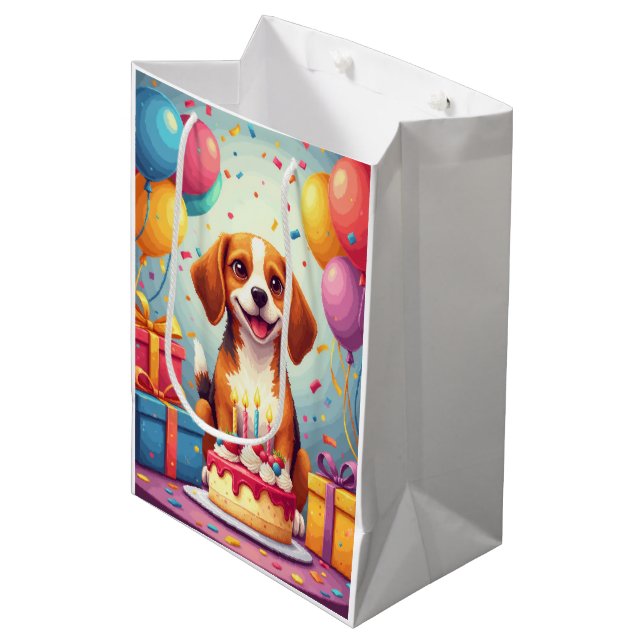 Beagle Birthday Celebration Medium Gift Bag (Front Angled)