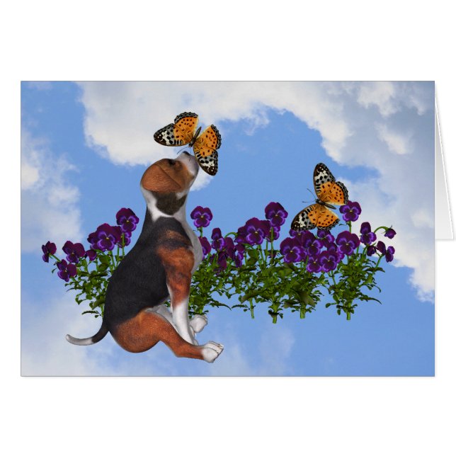 Beagle Butterflies Flowers Animal Card (Front Horizontal)