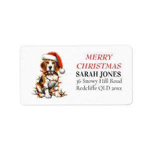 Beagle Caine Cute Merry Christmas Wishes  Label