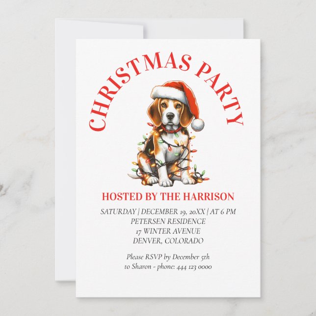Beagle Canine Retro Watercolor Christmas Invitation (Front)