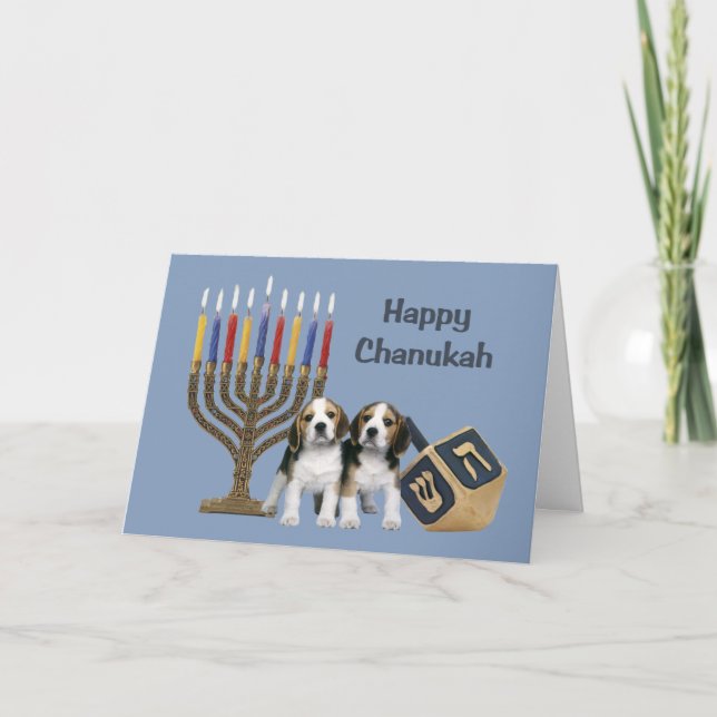 Beagle Chanukah Card Menorah Dreidel1 (Front)