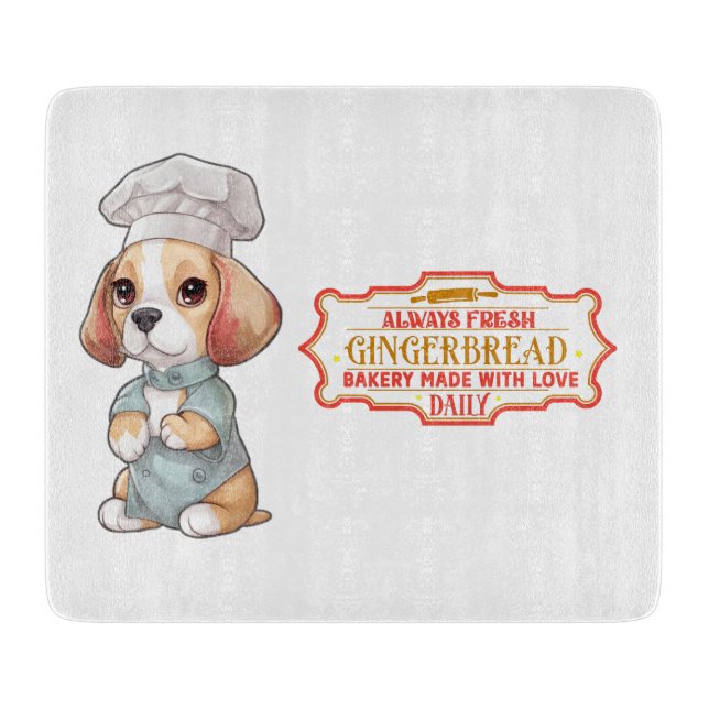 Beagle Chef Baking Gingerbread Cutting Board (Front)