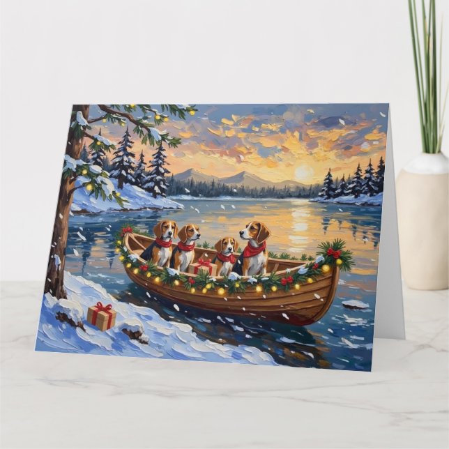 Beagle Christmas Boat Holiday Card (Front)