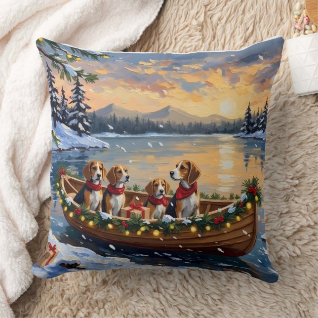 Beagle Christmas Boat Holiday Cushion (Blanket)