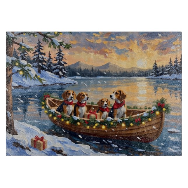 Beagle Christmas Boat Holiday Cutting Board (Front)