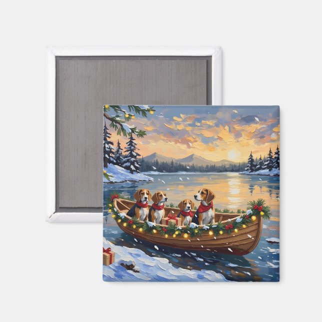 Beagle Christmas Boat Holiday Magnet (Front/Back)