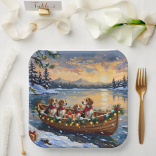 Beagle Christmas Boat Holiday Paper Plate
