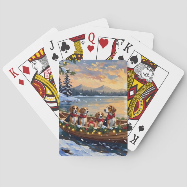 Beagle Christmas Boat Holiday Playing Cards (Back)