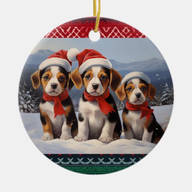 Beagle Christmas Ceramic Tree Decoration (Front)