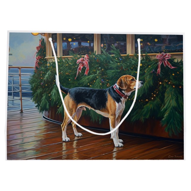 Beagle Christmas Cruise: Pawsome Holiday Delight Large Gift Bag (Back)