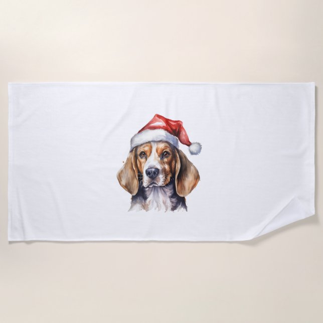 Beagle Christmas Dog  Beach Towel (Front)
