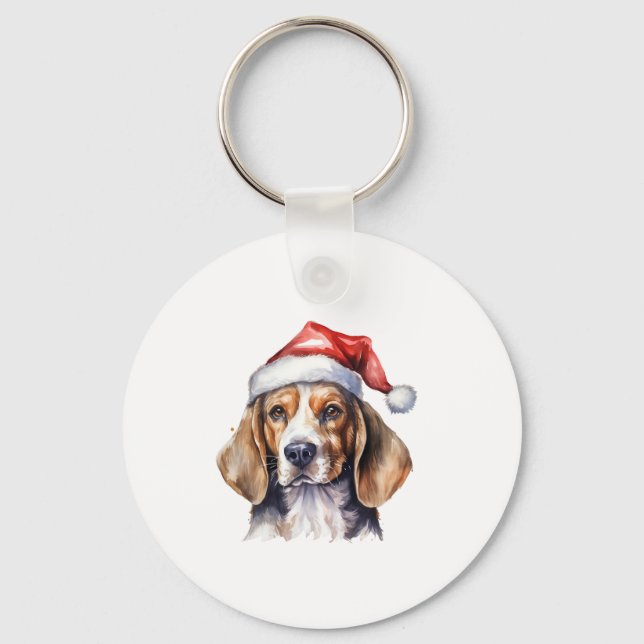 Beagle Christmas Dog  Key Ring (Front)