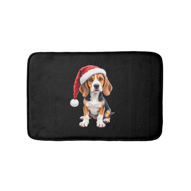 Beagle Christmas Dog Long Sleeve T-Shirt Bath Mat (Front)