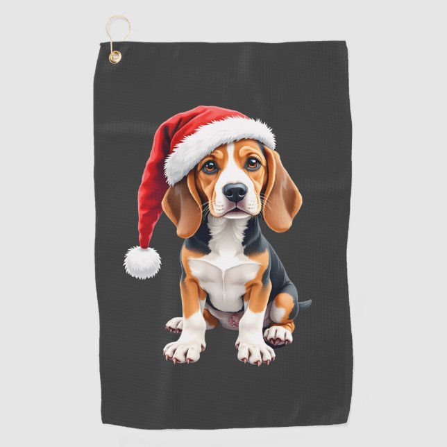 Beagle Christmas Dog Long Sleeve T-Shirt Golf Towel (Front)