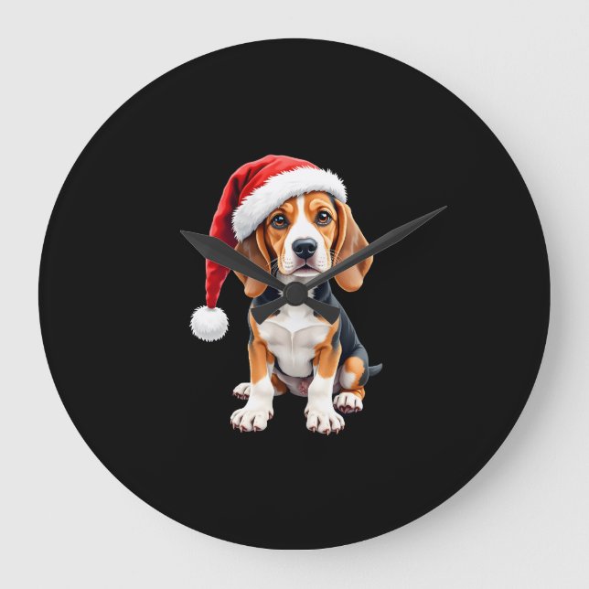 Beagle Christmas Dog Long Sleeve T-Shirt Large Clock (Front)