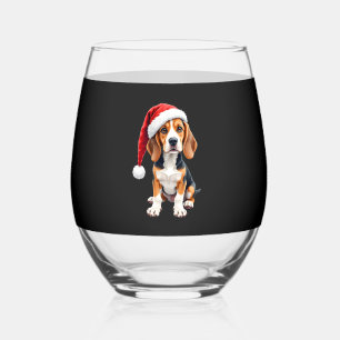 Beagle Christmas Dog Long Sleeve T-Shirt Stemless Wine Glass
