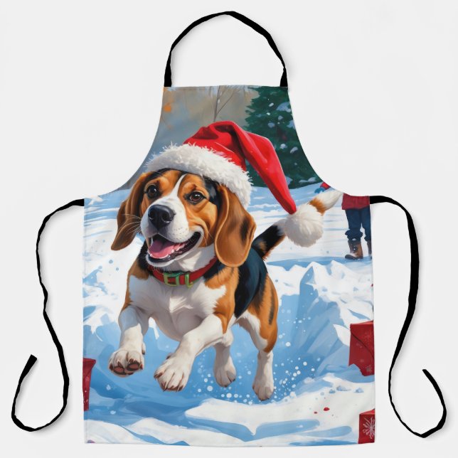 Beagle Christmas Festive Snow Scene Apron (Front)