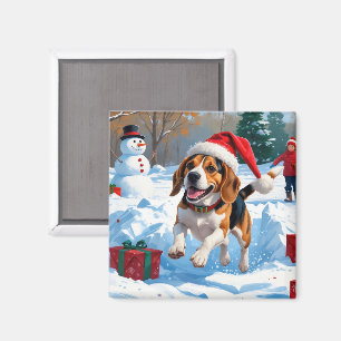 Beagle Christmas Festive Snow Scene Magnet