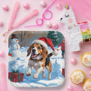 Beagle Christmas Festive Snow Scene Paper Plate