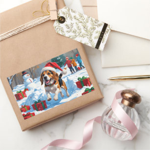 Beagle Christmas Festive Snow Scene Rectangular Sticker