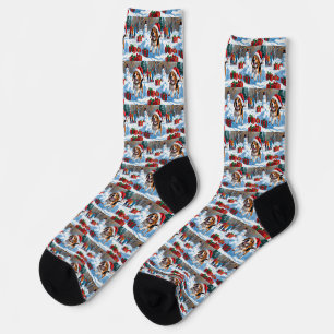 Beagle Christmas Festive Snow Scene Socks