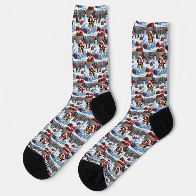 Beagle Christmas Festive Snow Scene Socks (Left)