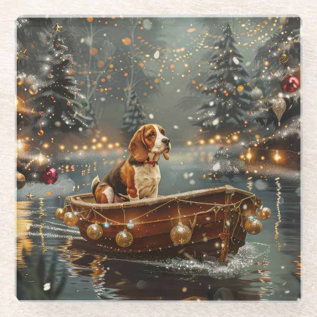 Beagle Christmas Festive Voyage Glass Coaster (Front)