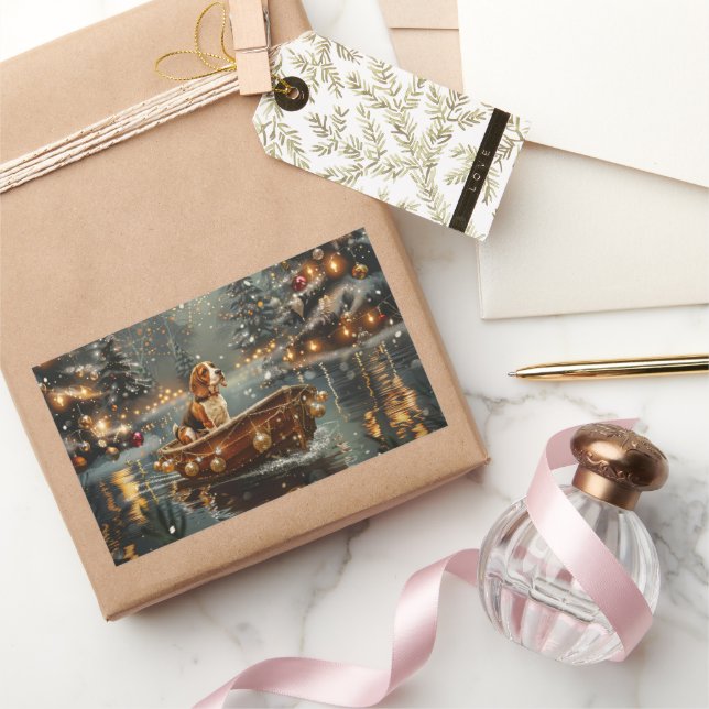 Beagle Christmas Festive Voyage Rectangular Sticker (Gifting)