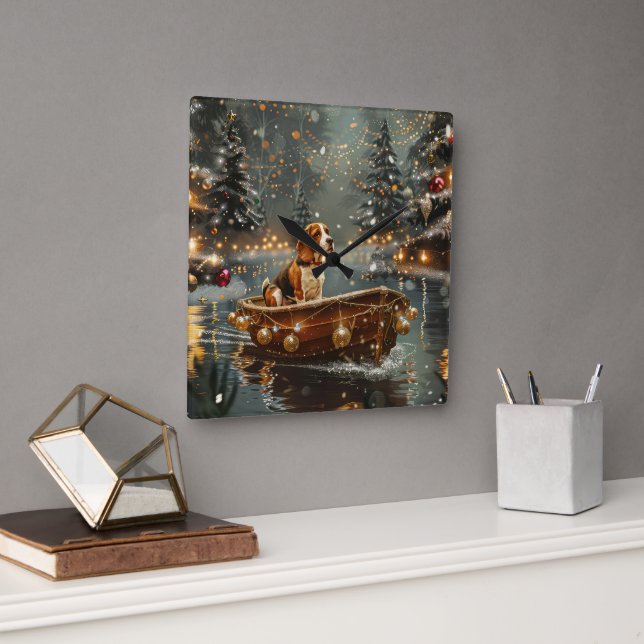 Beagle Christmas Festive Voyage Square Wall Clock (Office)