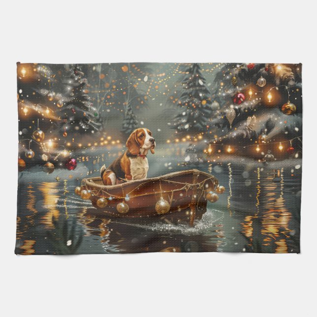 Beagle Christmas Festive Voyage Tea Towel (Horizontal)