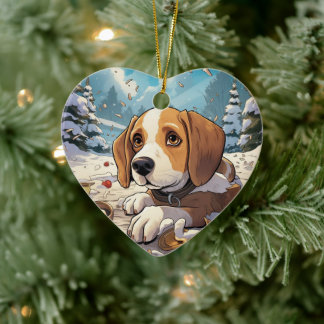 Beagle Christmas, Gift for Beagle Dog Lover Ceramic Tree Decoration
