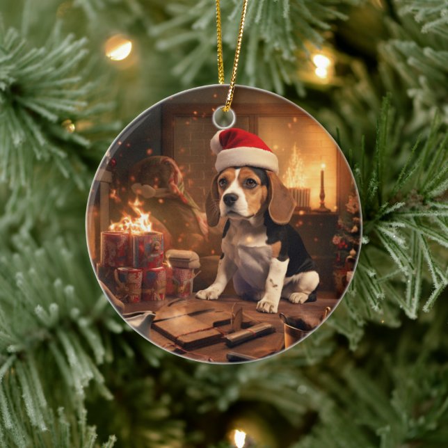 Beagle Christmas, Gift for Beagle Police Lover Ceramic Tree Decoration (Tree)
