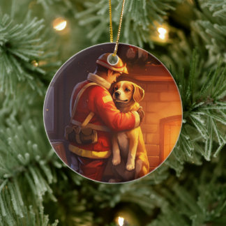 Beagle Christmas, Gift for Dog Firefighter Lover Ceramic Tree Decoration