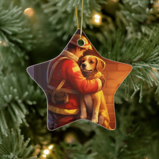 Beagle Christmas, Gift for Dog Firefighter Lover Ceramic Tree Decoration