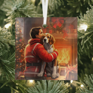 Beagle Christmas, Gift for Dog Firefighter Lover Glass Tree Decoration