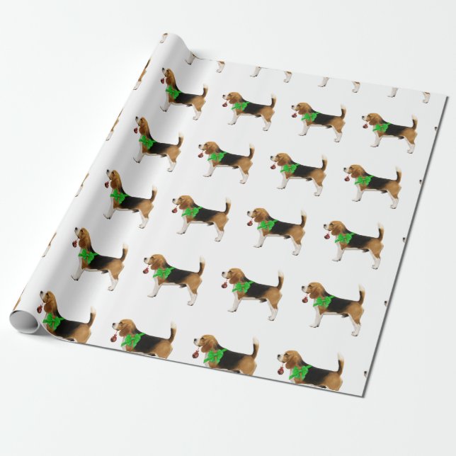 Beagle Christmas Gift Wrapping Paper (Unrolled)