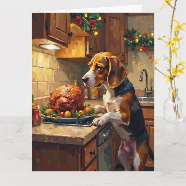 Beagle Christmas Kitchen Counter Sniffer Card (Yellow Flower)
