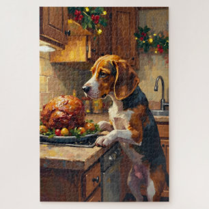 Beagle Christmas Kitchen Counter Sniffer Jigsaw Puzzle