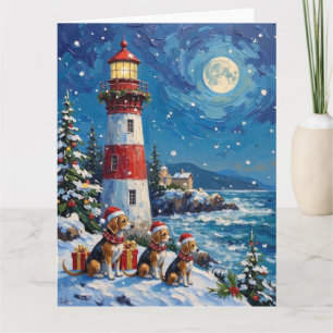 Beagle Christmas Lighthouse Holiday Card