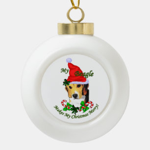 Beagle Christmas Merry Ceramic Ball Christmas Ornament