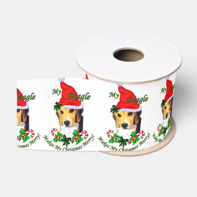 Beagle Christmas Merry Grosgrain Ribbon (Spool)
