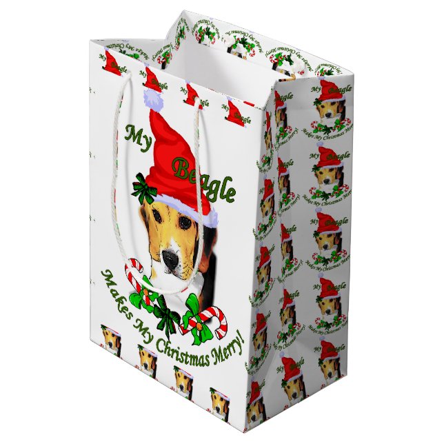 Beagle Christmas Merry Medium Gift Bag (Back Angled)