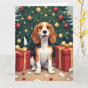 Beagle Christmas Morning Gift-Unboxing Painting Card