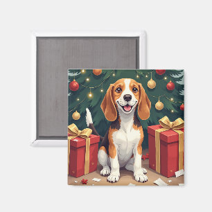 Beagle Christmas Morning Gift-Unboxing Painting Magnet
